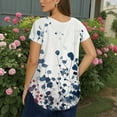 thumbnail image 4 of TQWQT Plus Size Tops for Women Dressy Summer Cute Shirts Short Sleeve V-Neck Criss Cross Floral Print Blouses 4x-5x Casual Trendy Tunics Navy XL, 4 of 5
