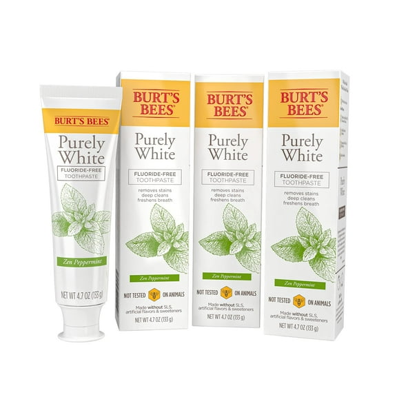 Burt's Bees Toothpaste, Fluoride Free, Purely White, Zen Peppermint, 4.7 oz, Pack of 3