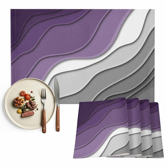 Abstract Beach Coastal Placemats Set of 12, Ombre Purple Gray Geometric Table Mats Washable Heat-Resistant Non-Slip Place Mats for Kitchen Dinner Table Indoor Outdoor Decor,13x19 Inch