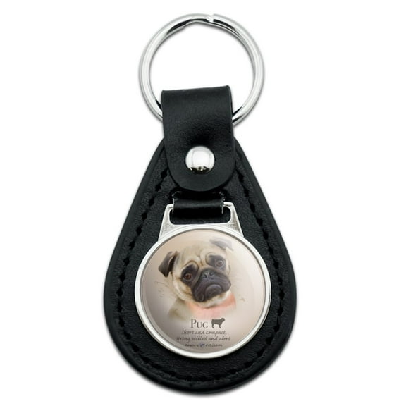 Pug Dog Breed Black Leather Keychain