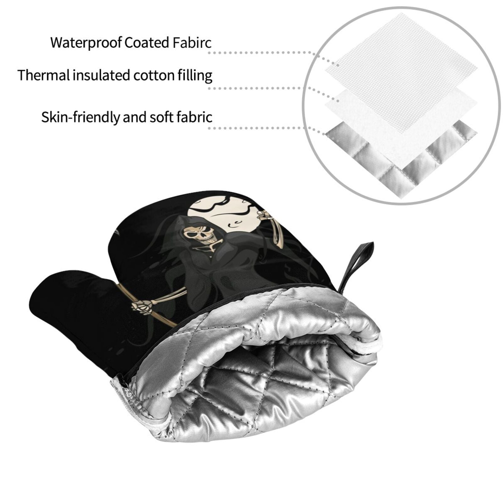 Grim Reaper Skull Moon 4Pcs Oven Mitts and Pot Holders Sets Oven Kitchen Gloves Hot Pads for Cooking BBQ Baking Grilling