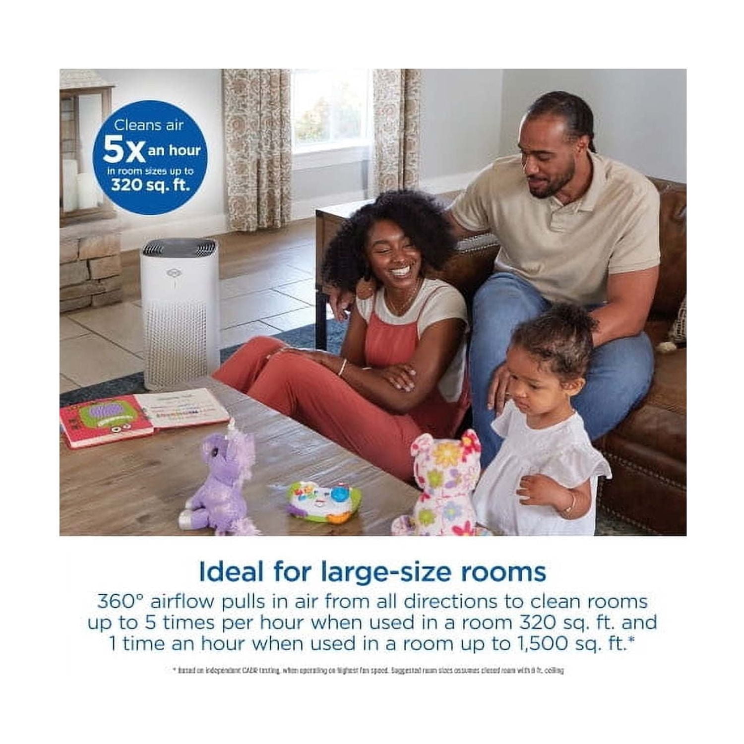Clorox Large Room Air Purifier for Allergies and Asthma, True HEPA Air Filter, 1,500 Sq Ft Capacity, White