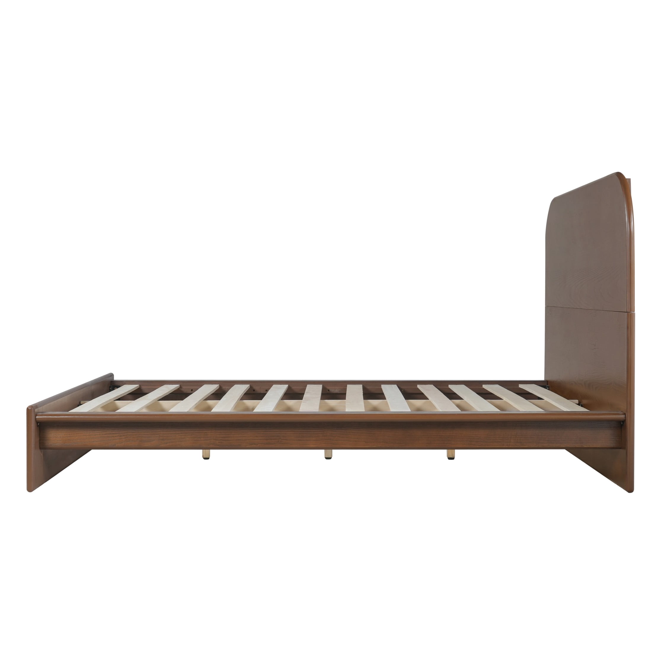 Christopher Knight Home Queen Modern Platform Bed, Rounded Headboard, Low Profile Wood Frame, Walnut