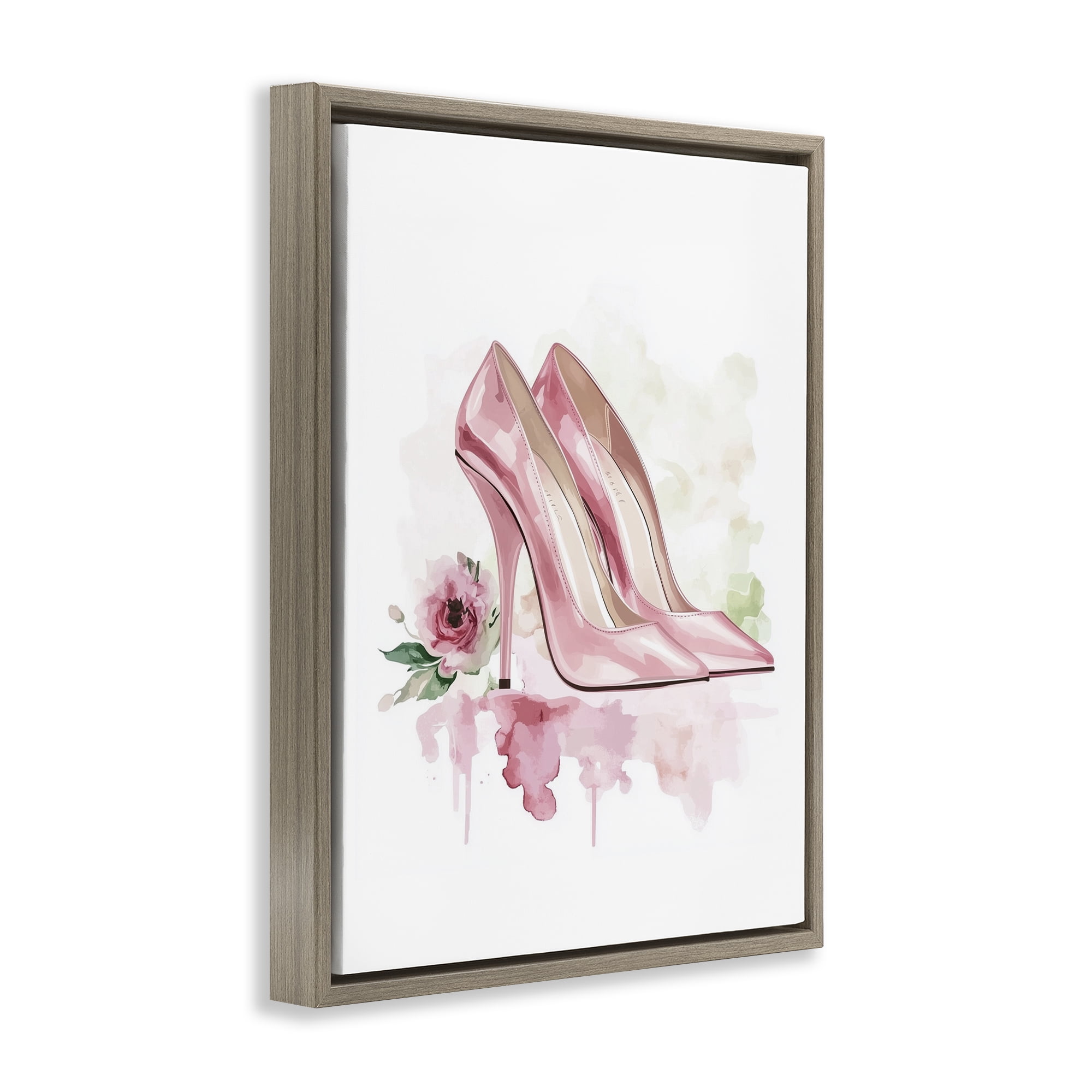 Rosy Pastel Heels Brown Framed Floater Canvas Wall Art, design by Christine Simpson Art