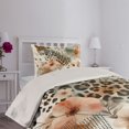 thumbnail image 2 of Ambesonne Leopard Quilted Coverlet 2 Pcs, Tender Abloom Watercolor, Twin Size, Peach Ginger and Grey Teal, 2 of 4