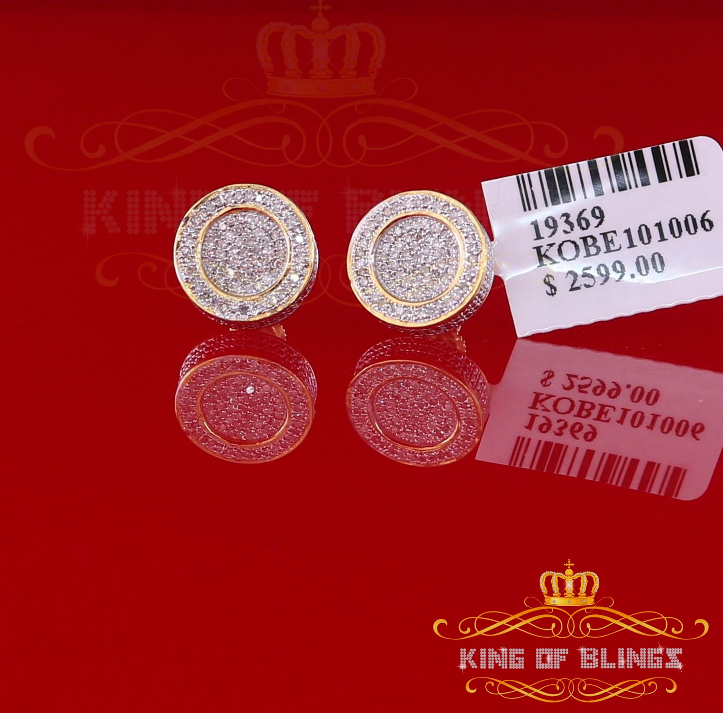 King of Bling's 10K Real Yellow Gold Real Diamond 0.50CT Men's/Women's Round Stud Micro Earring