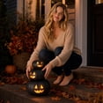 thumbnail image 4 of Halloween Lit Stacked Hammered Jack-O'-Lantern Decoration – 3-Tier Light-Up Halloween Indoor/Outdoor Fall Decor with Happy Ghost Faces – Cute Pumpkin Tower for Porch Tabletop, 4 of 6