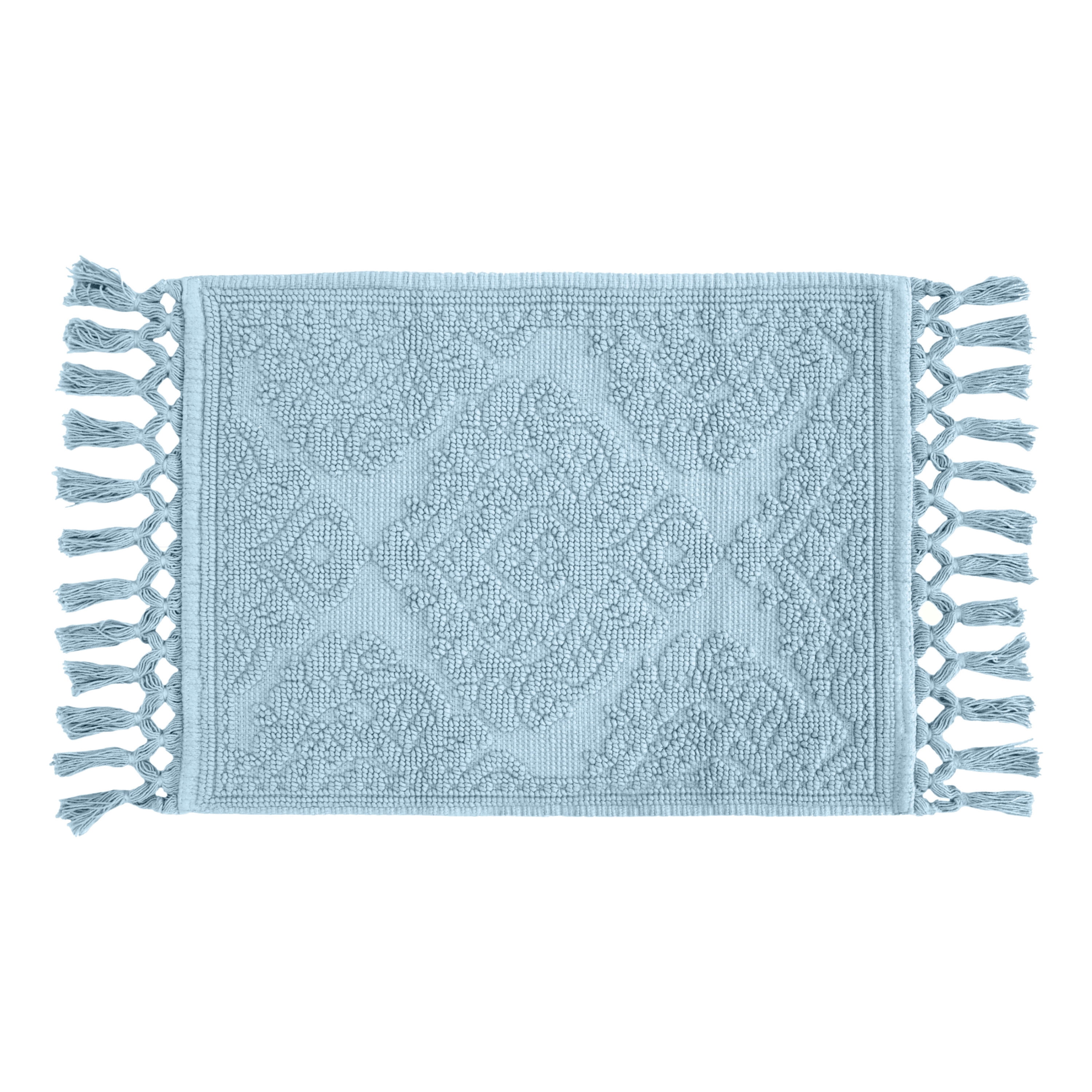 Jean Pierre Ricardo Cotton Fringe 27 x 45 in. Bath Rug, Light Blue
