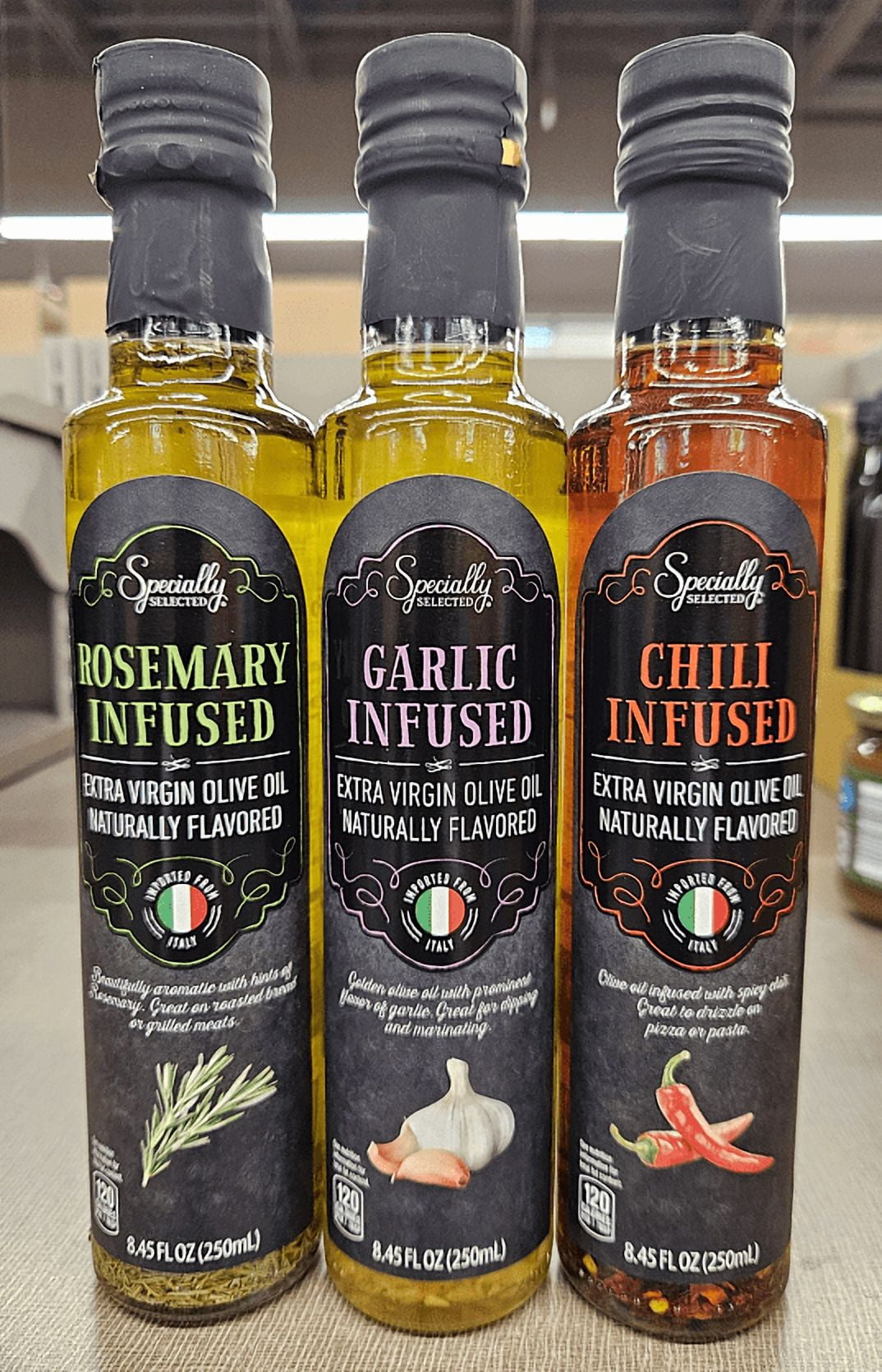 Mantova Organic Flavored EVOO Set, Chili|Garlic|Basil|Lemon