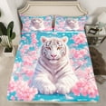 thumbnail image 2 of Manfei Tiger Animal Boy Girl Twin Sheet Sets 3pcs,Floral Cherry Blossom Twin Fitted Sheet Microfiber,Jungle Wildlife Breathable Flat Sheet,Super Cozy Room Decor, 2 of 7