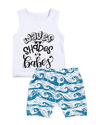 Baby Boy Clothes Waves Shades and Babes Print Summer Black Sleeveless Tops and Wave Short Pants Outfits