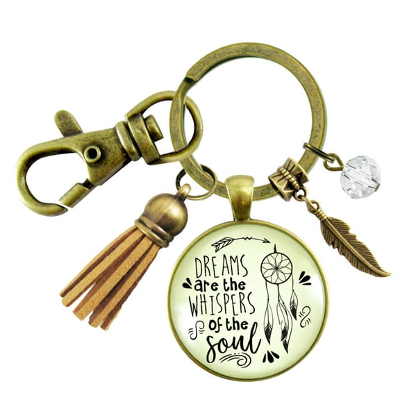 Dreamcatcher Gutsy Goodness Bronze Keychain Dreams Are Whispers Boho Inspired Tassel