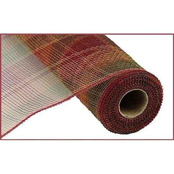 Plaid Deco Poly Mesh Ribbon - 10 inch x 10 Yards Burgundy, Brown, Moss
