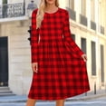 thumbnail image 2 of Noric Women's Crew Neck Long Sleeve Midi Dresses Pleated Swing Casual with Pockets Classic Plaid Print Relaxed Fit Dresses, 2 of 8