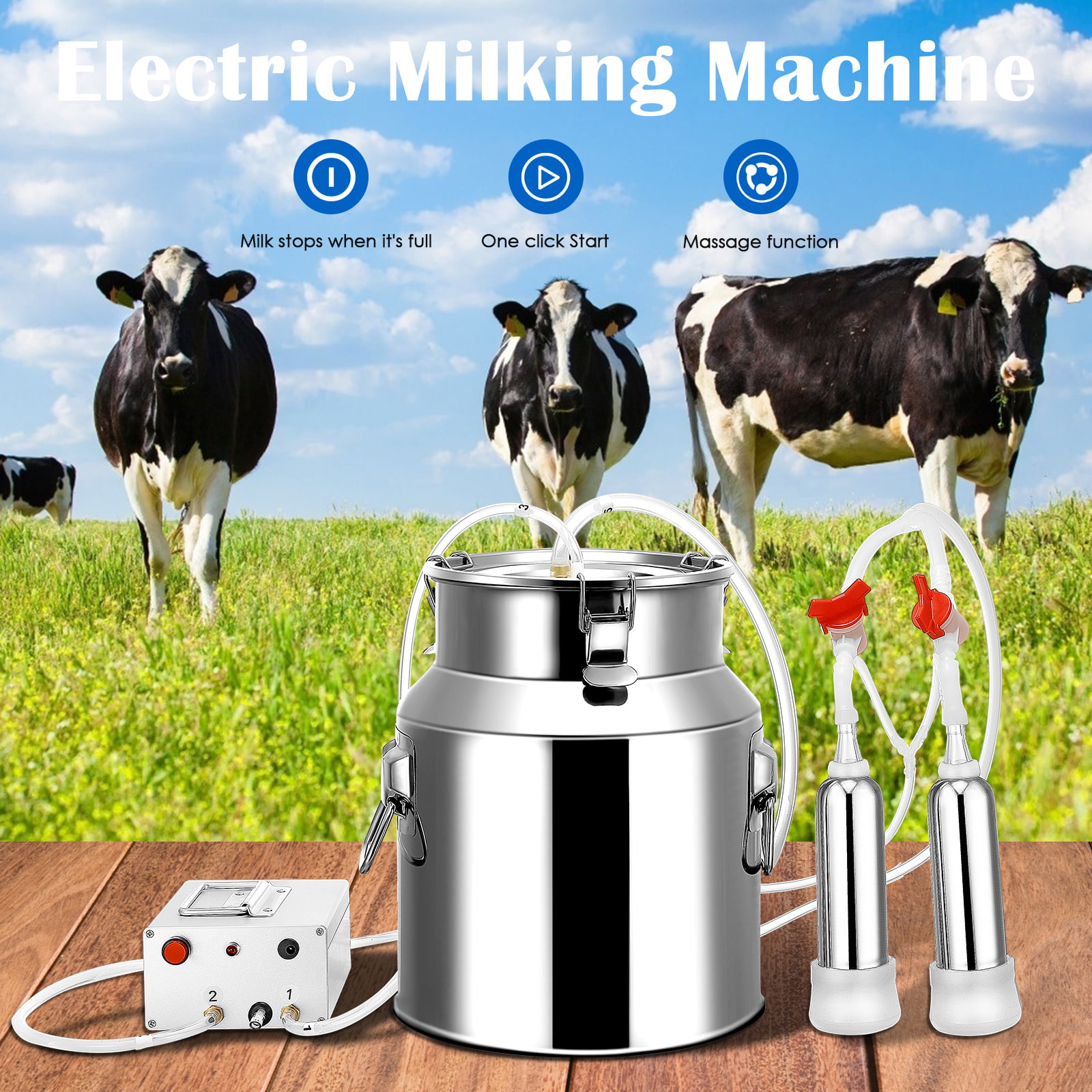 14L Double Head Milking Machine Vacuum Impulse Pump Cow Milker Upgraded US Plug 