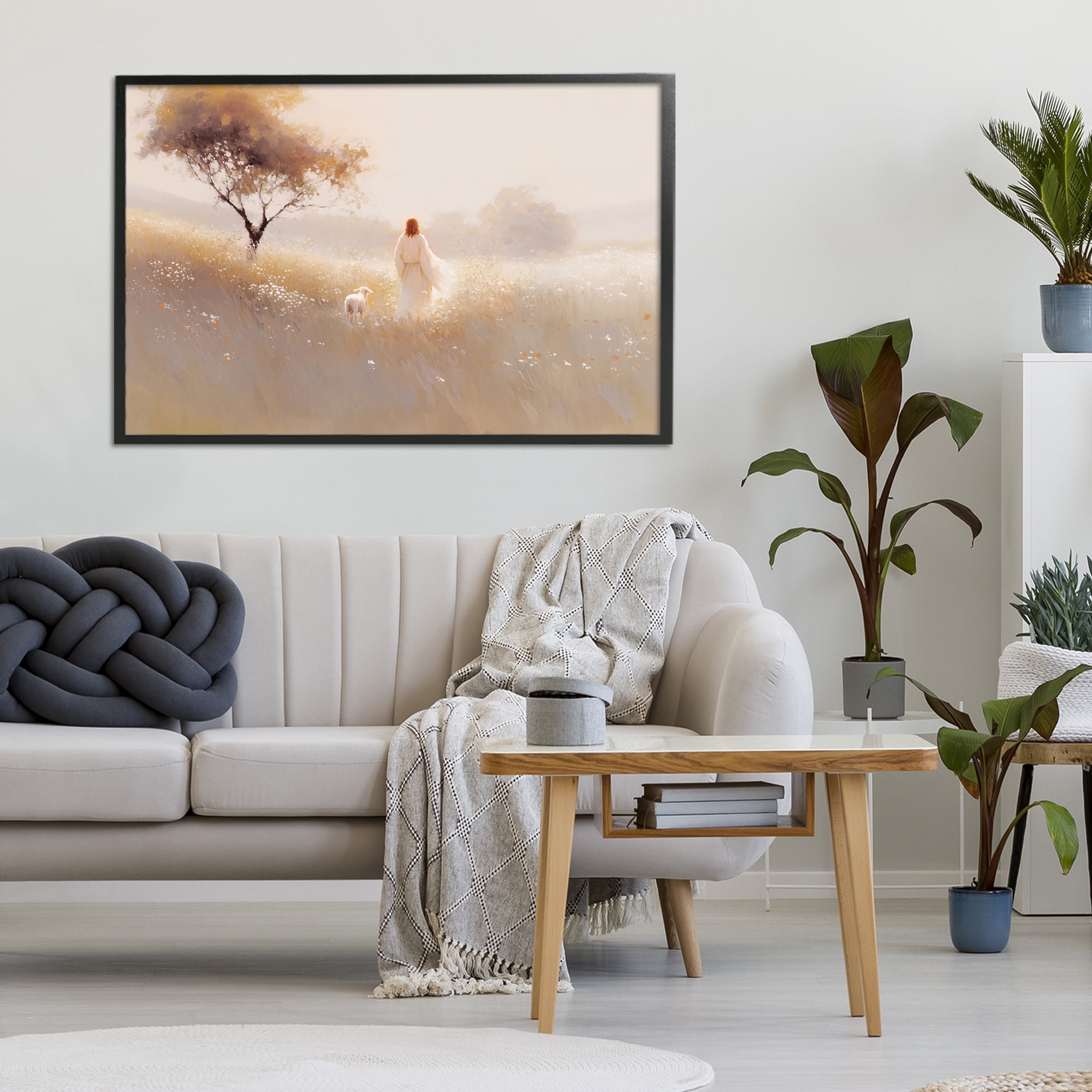 Stupell Industries Spiritual Shepherd & Lamb Black Framed Giclee Art, design by Jacky Ngan