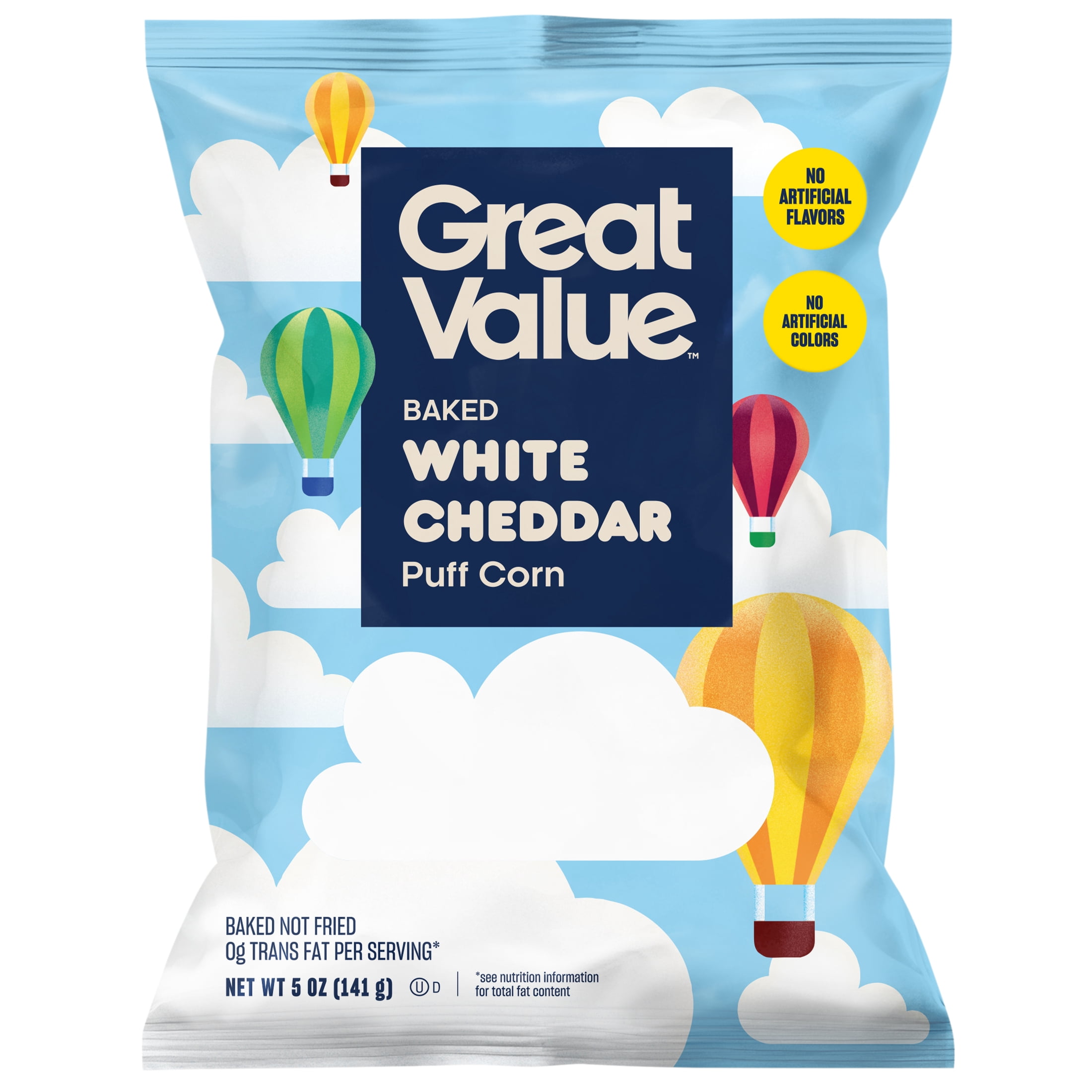 (5 pack) Great Value Baked White Cheddar Flavored Puff Corn, 5 oz