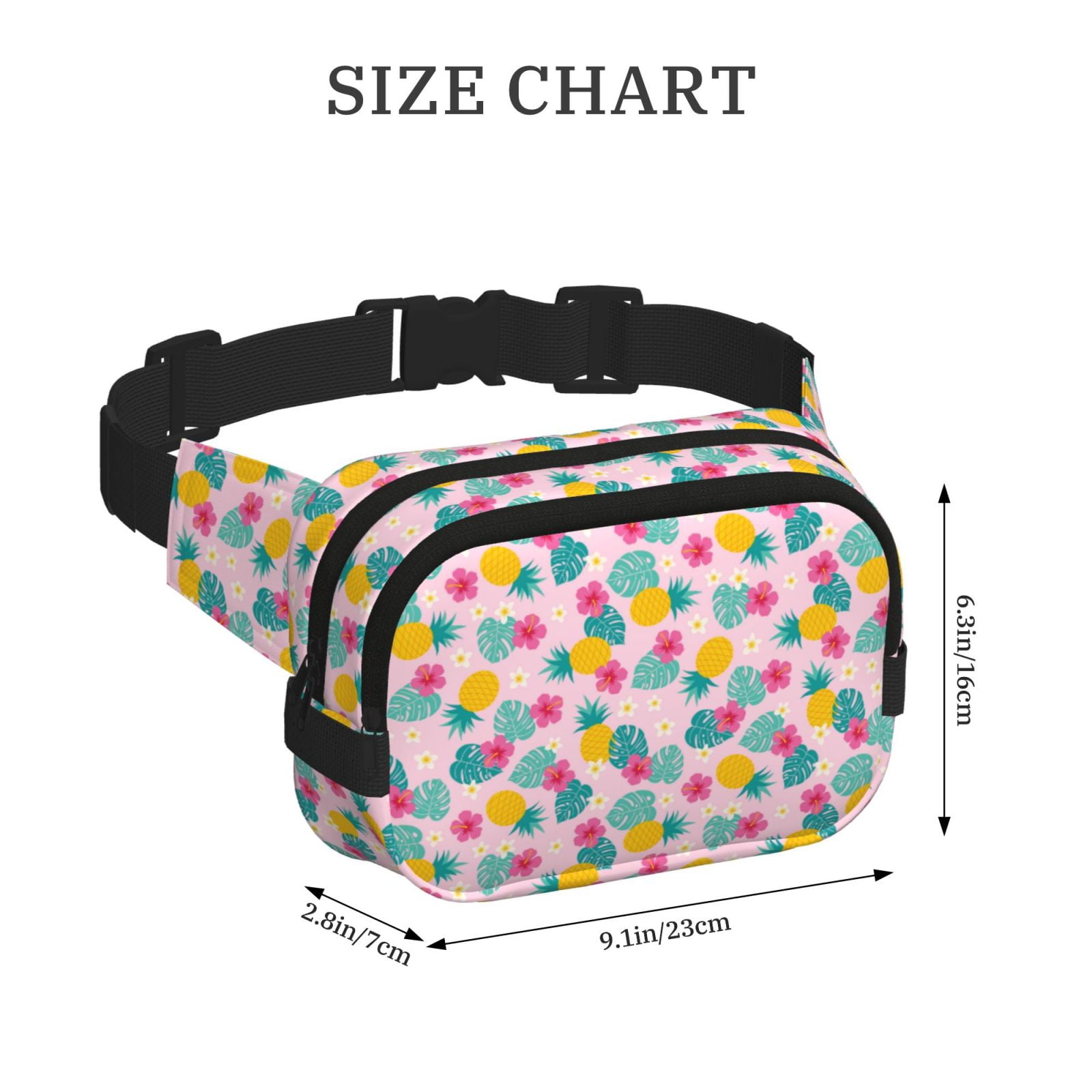 Fuzoiu Pineapple And Leaves Print Unisex Square Double Layer Waist Bag,Crossbody Fanny Pack Travel Workout Accessory