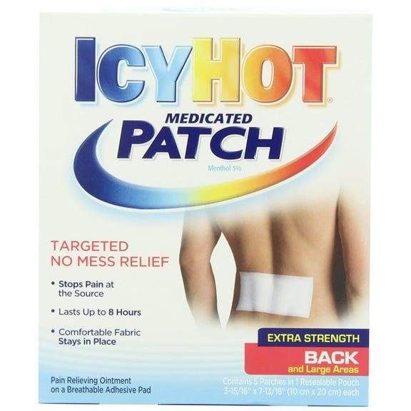 Icy Hot Medicated Patch Menthol 5% Extra Strength for Back & Large Areas, 5 Patches, 3 Pack