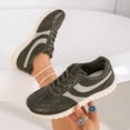 thumbnail image 6 of IEMIEMIEM Women's Sneakers Striped Faux Leather Retro Low Top Breathable Mesh Lace Up Comfort Flat Casual Walking Trainers 6.5 wide, 6 of 7