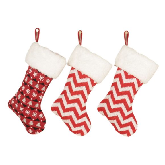 Christmas Stockings 3 Pcs Knit Knitted Stockings Rustic Christmas Stocking Ornament Set for Family Holiday Xmas Party Decorations