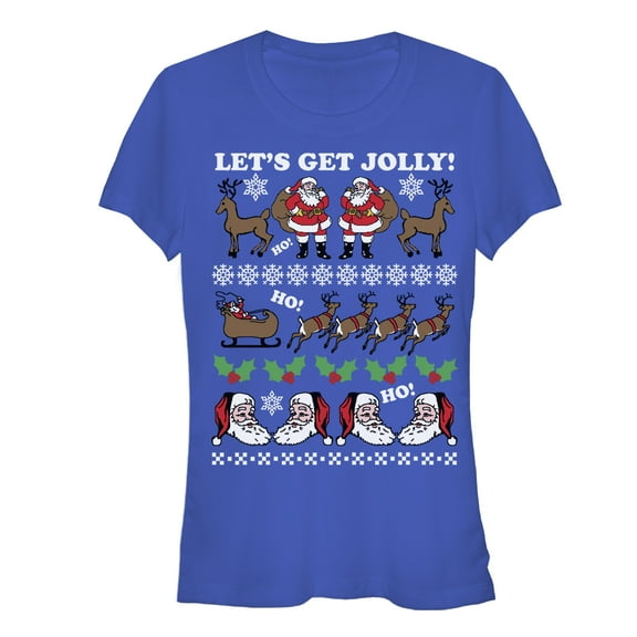 Junior's Lost Gods Ugly Christmas Jolly Santa Claus  Graphic Tee Royal Small