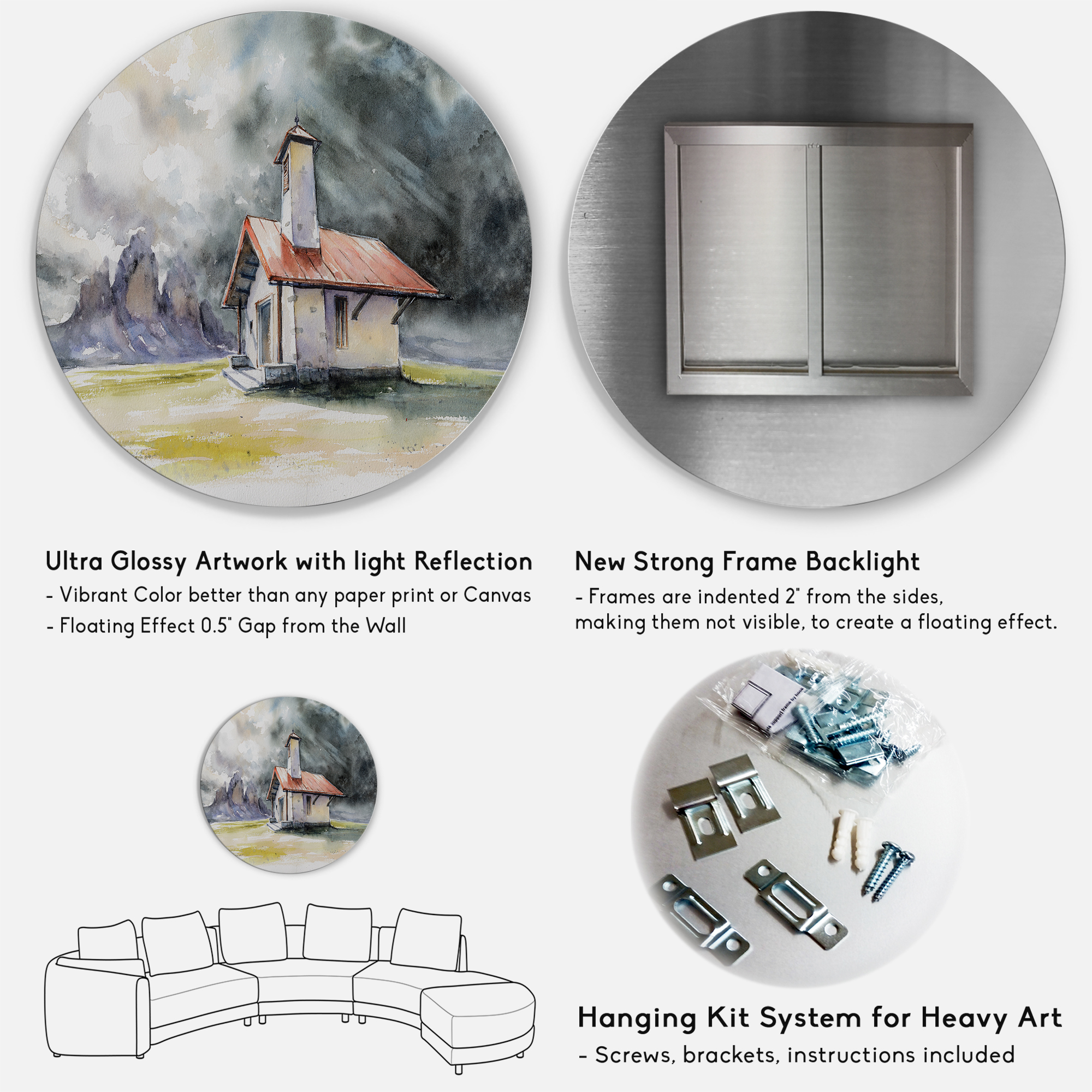Designart 'Storm On A Rustic House On Mountain Top ' Country Circle Metal Wall Art 11x11 - Disc of 11