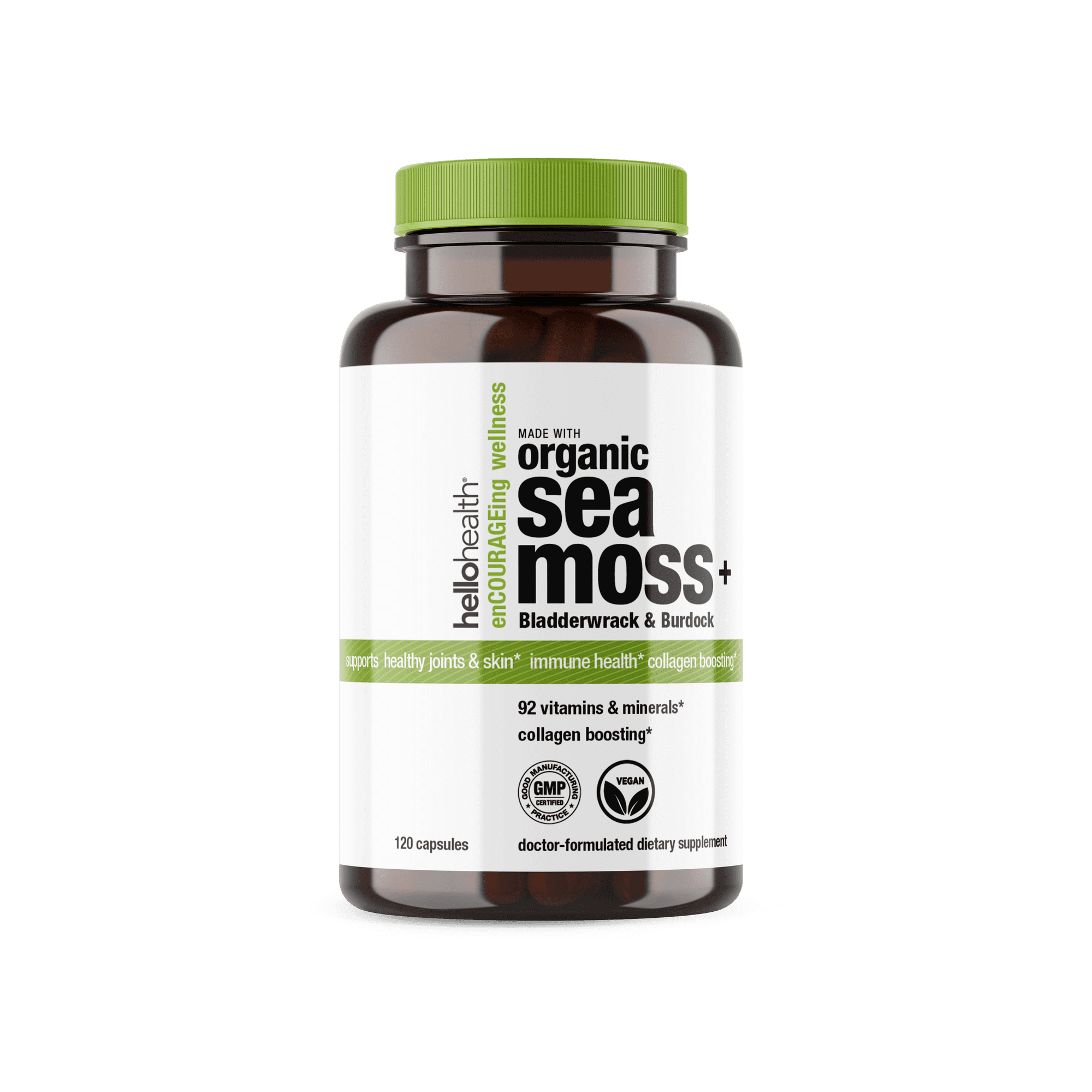 Hello Health Organic Irish Sea Moss - Bioperine Super Food for Immune Support -Thyroid Support - Gut, Skin & Joint Health - 120 Capsules