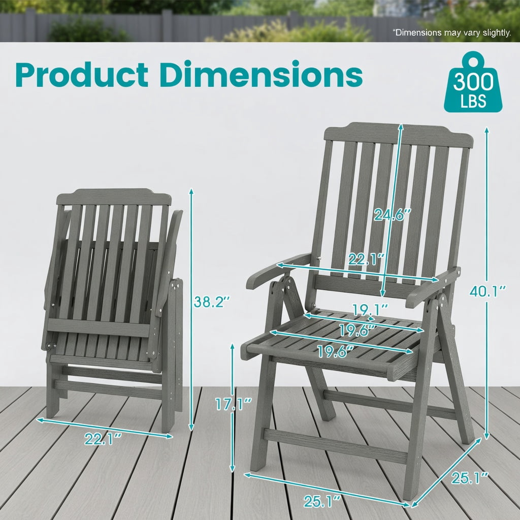 Hommoo Foldable HDPE Outdoor Patio Dining Chair with Armrests, Weatherproof, Rust-Resistant, Space-Saving Chair for Deck, Porch & Balcony, Gray
