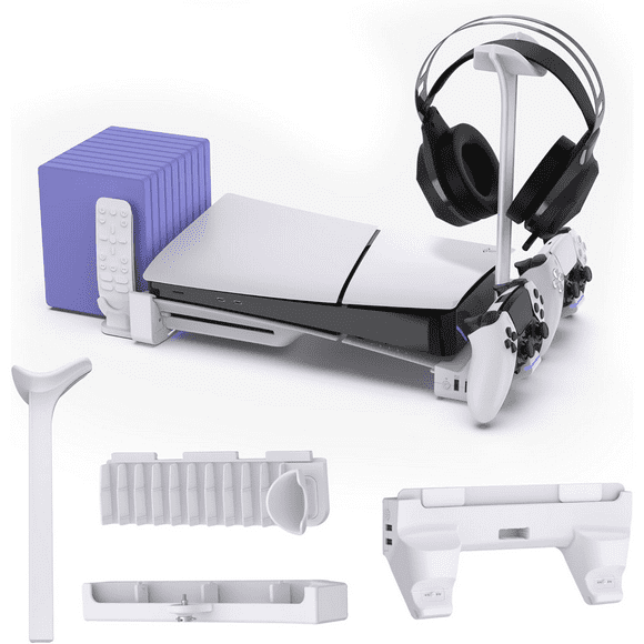 RGB Horizontal Stand With Dual Controller Charger, Headset Holder, Games And Remote Storage For PlayStation 5 Slim Disc And Digital Version (NOT FIT 2020 PS5) – Accessories Station