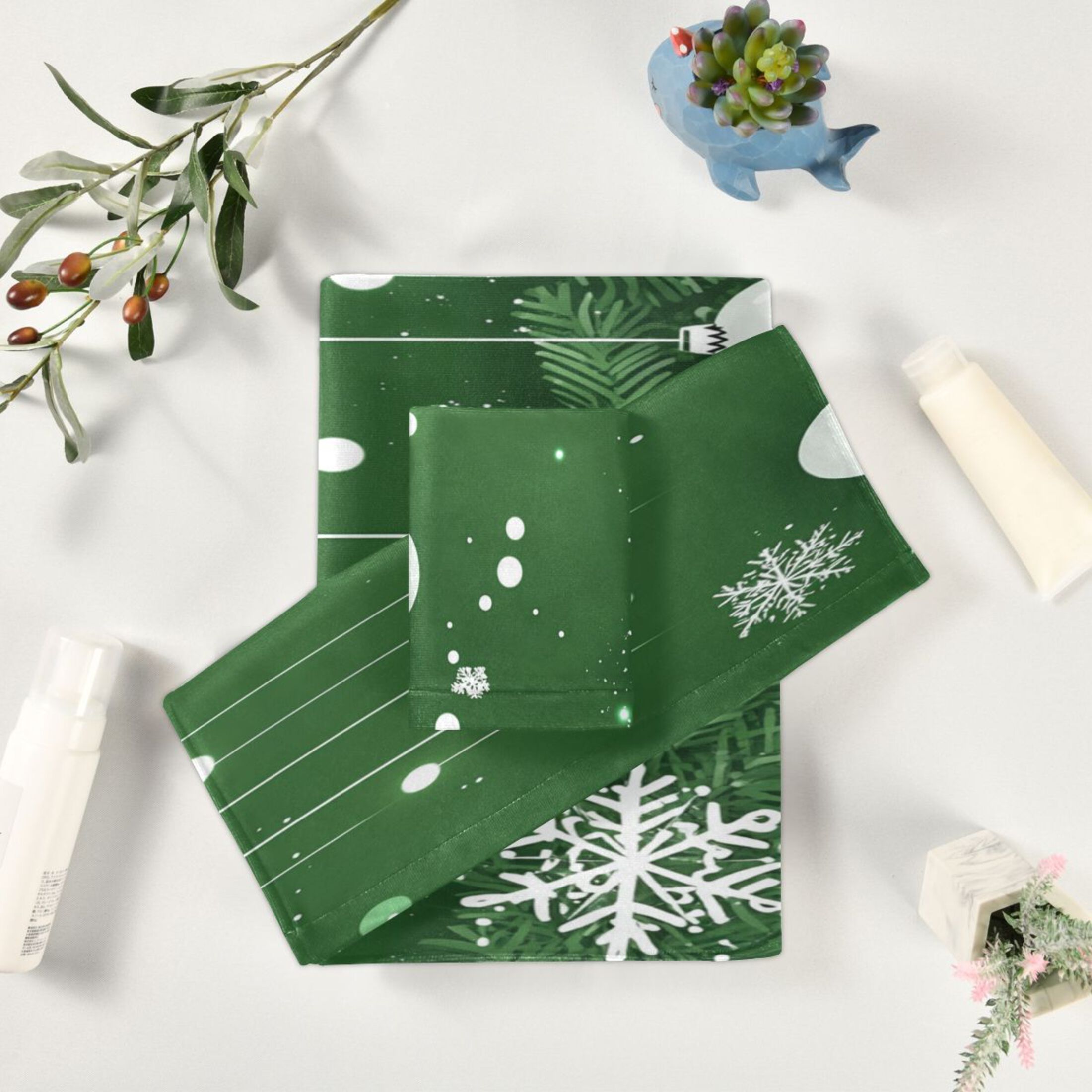 3 Piece Bath Towels Set Bath Towel, Hand Towel and Face Towel for Bathroom, Gym, Hotel White Christmas Ornaments