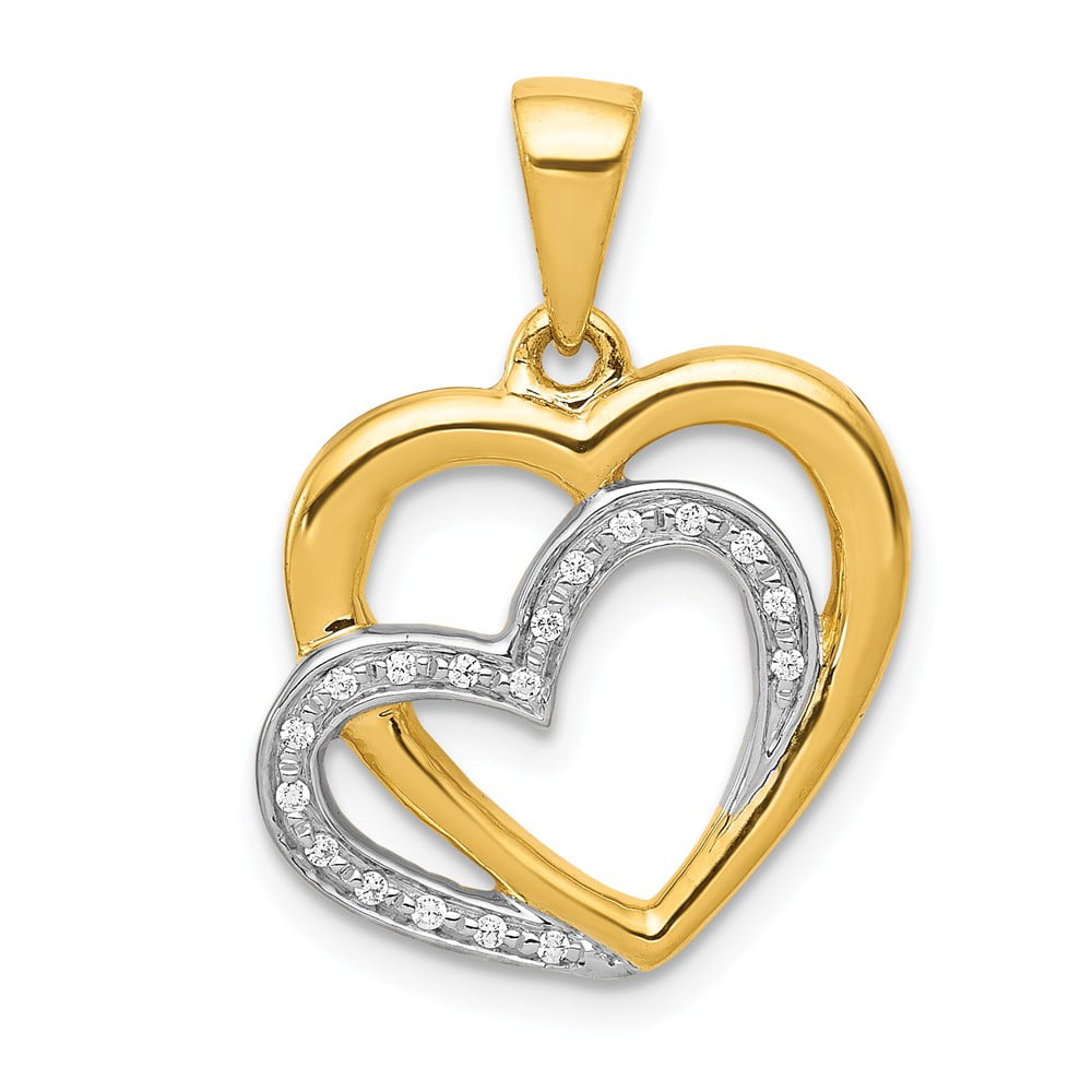 FB Jewels Solid 14K Yellow Gold And Rhodium I Love You Heart Pendant 
