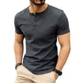 thumbnail image 2 of LEKWK Textured Henley Shirts for men Short Sleeve Casual Button Down T-Shirts Slim Fit Waffle Knit Tops Lightweight Summer Pullover Tees for Holiday Daily Outfit Dark Gray XL, 2 of 8