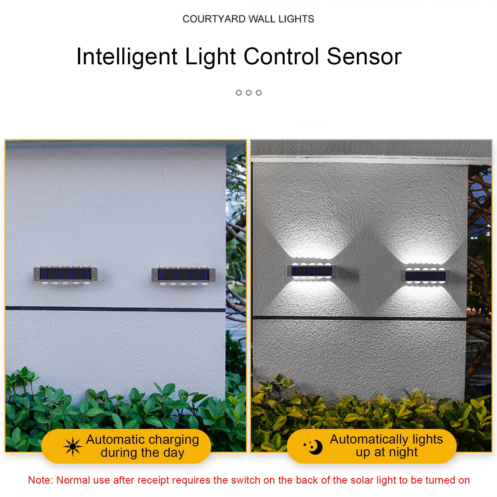 Solar Lights Outdoor, 10 Led Wall Mounted Lights, Waterproof for Yard Patio Garden, Warm White Illumination for Pathway Decor
