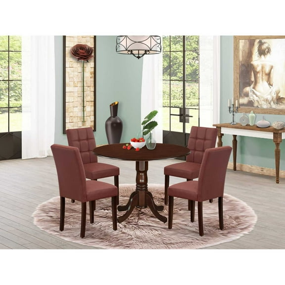 Round Dining Table Set with 4 Chairs - Mahogany Kitchen Table Set, 5 Piece