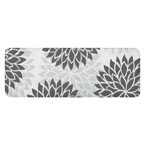 Gray Floral Pattern Kitchen Rug Mat,Kitchen Runner Rugs Non Skid Washable,Decorative Kitchen Floor Mats for Kitchen,Sink,Laundry,17"x47.2"