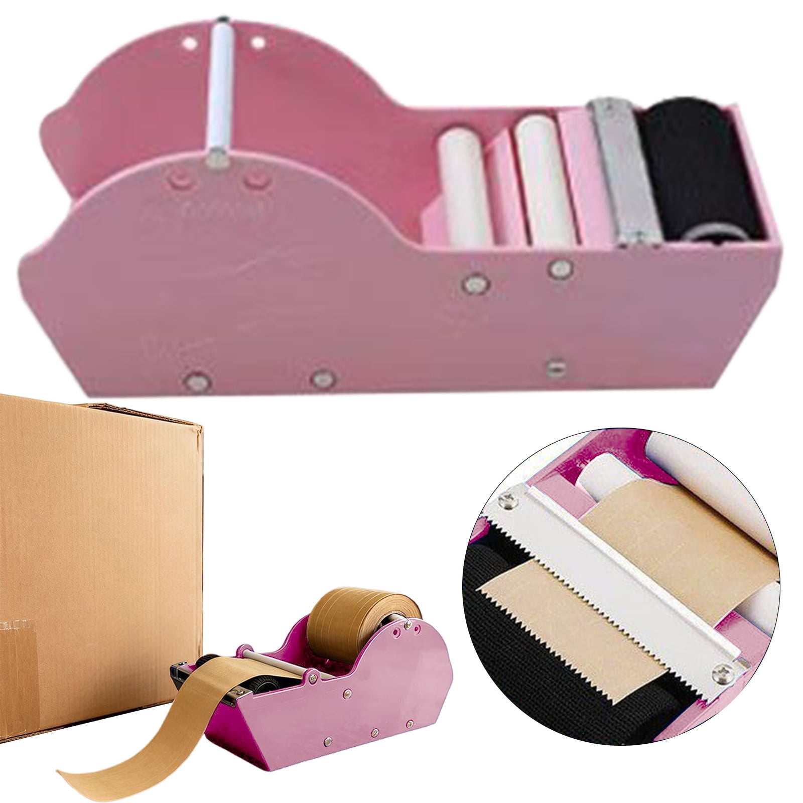 1Pcs Water Activated Tape Dispenser, Packing Sealing Machine with Smooth Cutter, for Shipping Diy Art Projects, Efficient, 13X5In (Pink)