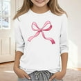 thumbnail image 2 of Miluxas Girls Tops 3/4 Sleeve Spring Tshirt Cute Crewneck Going Out Clothes Bow Print Shirts White 13 Years, 2 of 5