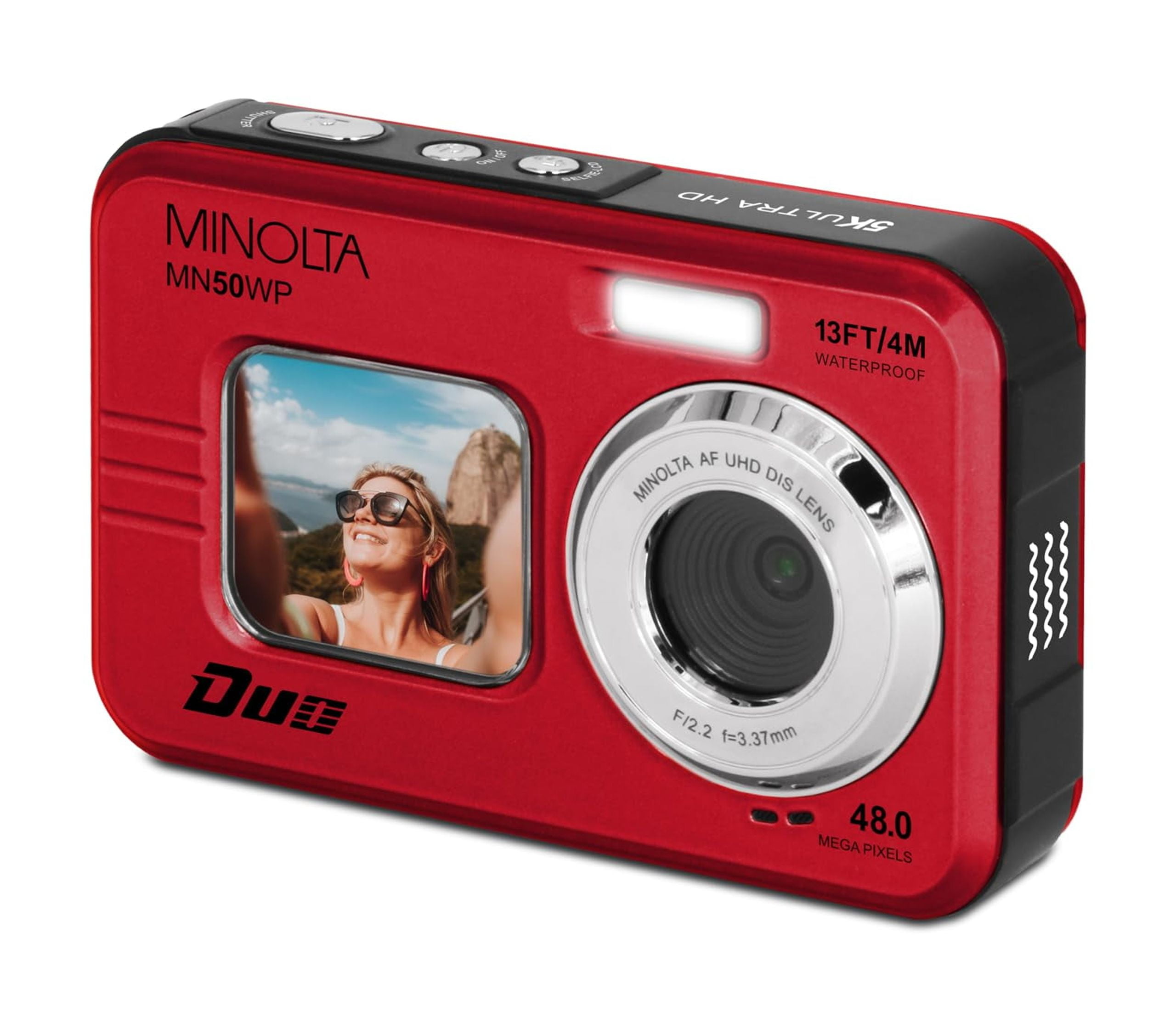 Minolta 48 Mega Pixels Underwater Digital Camera with Autofocus, 5K Video & Dual LCD, Blue