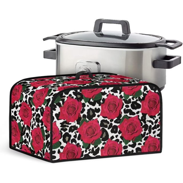 Crock Pot Cover Slow Cooker Cover Appliance Cover Dust Covers for Kitchen Appliances with Side Mesh Pocket and Handy Handle Easy to Clean and Storage, Rose, CZA64