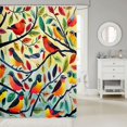 thumbnail image 2 of Manfei Hippie Bird Shower Curtain 72Wx72L, Cartoon Rainbow Leaf Bathroom Curtain, Yellow Teal, 2 of 5