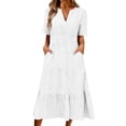 thumbnail image 2 of Guieoi Summer Dresses for Women 2026 Plus Size Tiered Casual Dress, Short-Sleeve V-Neck Dress with Pockets White M, 2 of 6