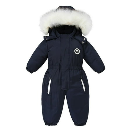 

JWZUY 2-5Years Toddler Kids Winter Clothing Thickens Warm Overalls Girl Boy Jackets Hooded Romper Windrproof Ski Outdoor Outwear Navy 4 Years