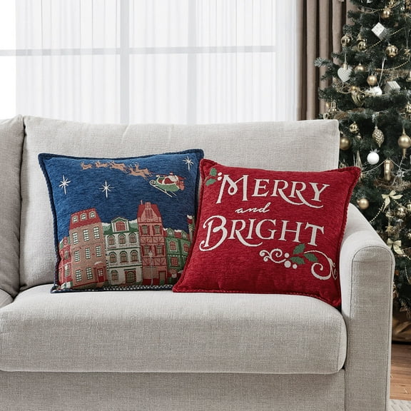 Mainstays, Merry Chenille Pillows, 17" x 17", Multi, Square, 2 Pack