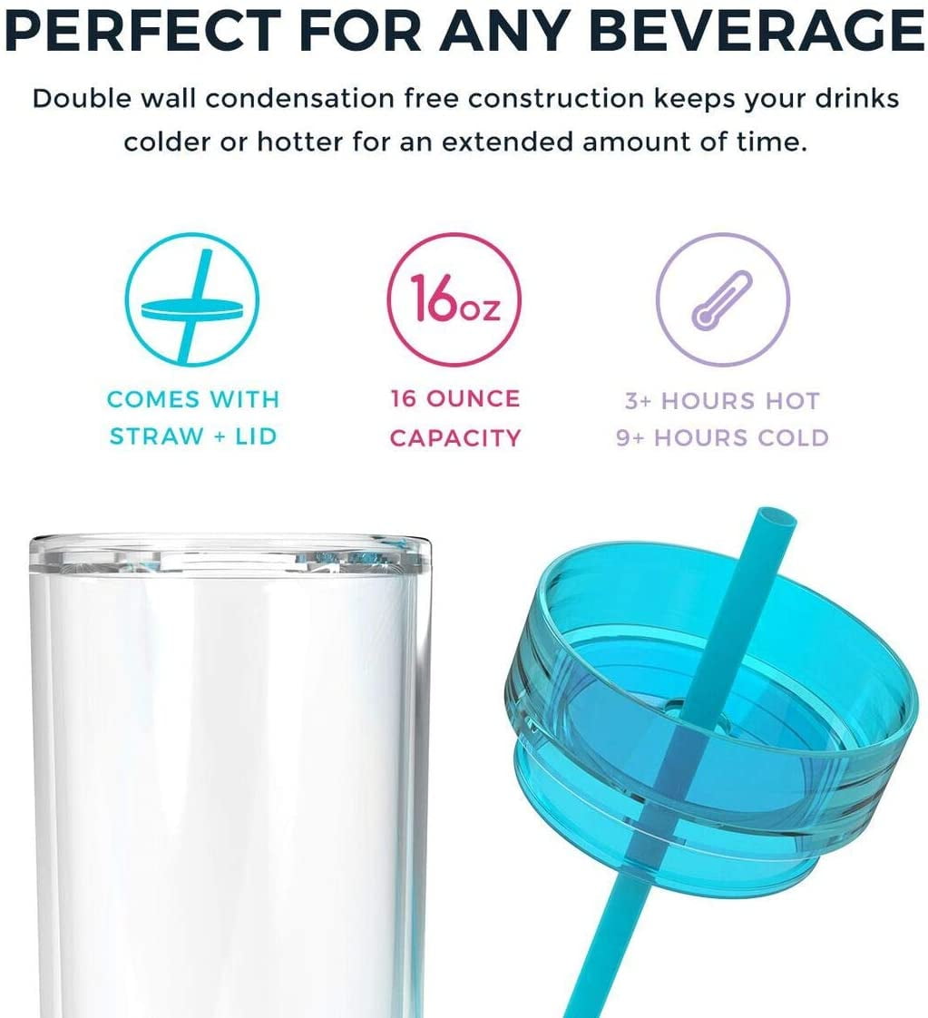 Maars Drinkware Bulk Double Wall Insulated Acrylic Tumblers with Straw and  Lid (Set of 12), 16 oz, Clear