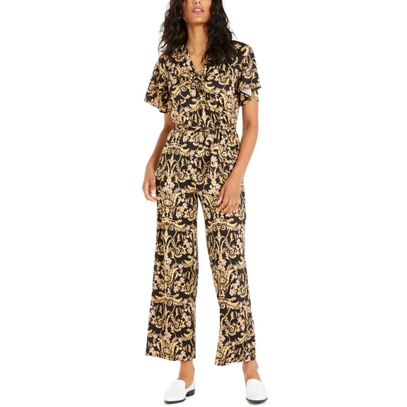 NY Collection Petite Twist Front Jumpsuit Black PXL