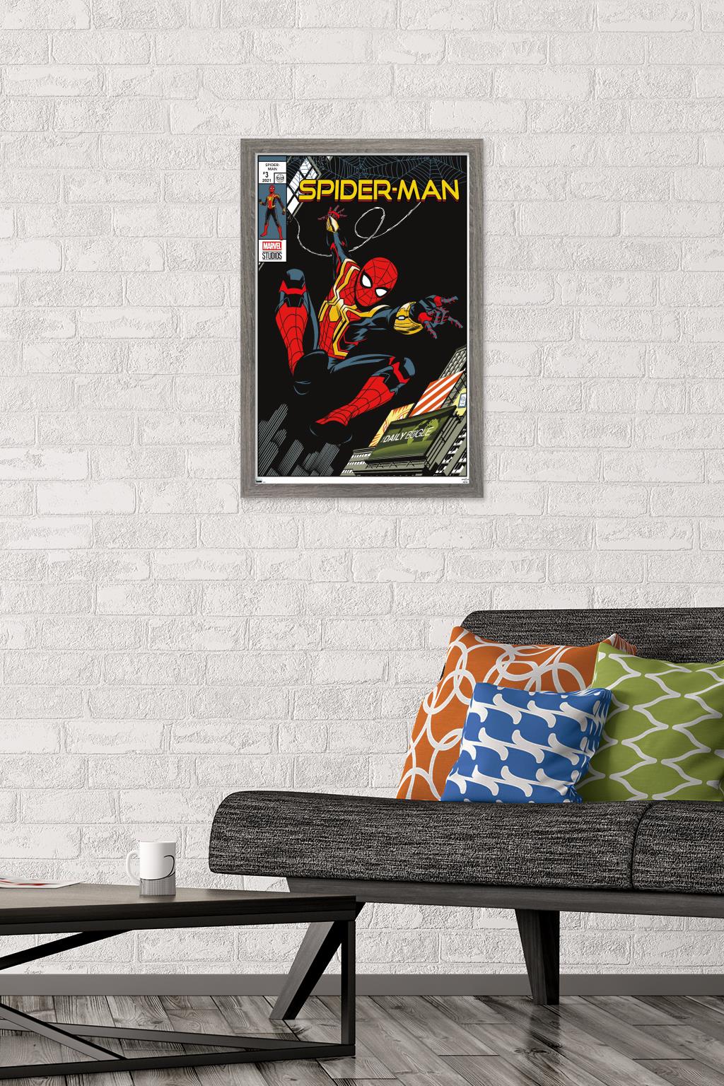 Marvel Spider-Man: No Way Home - Swinging Comic 16.5" x 24.25" Framed Poster, by Trends International