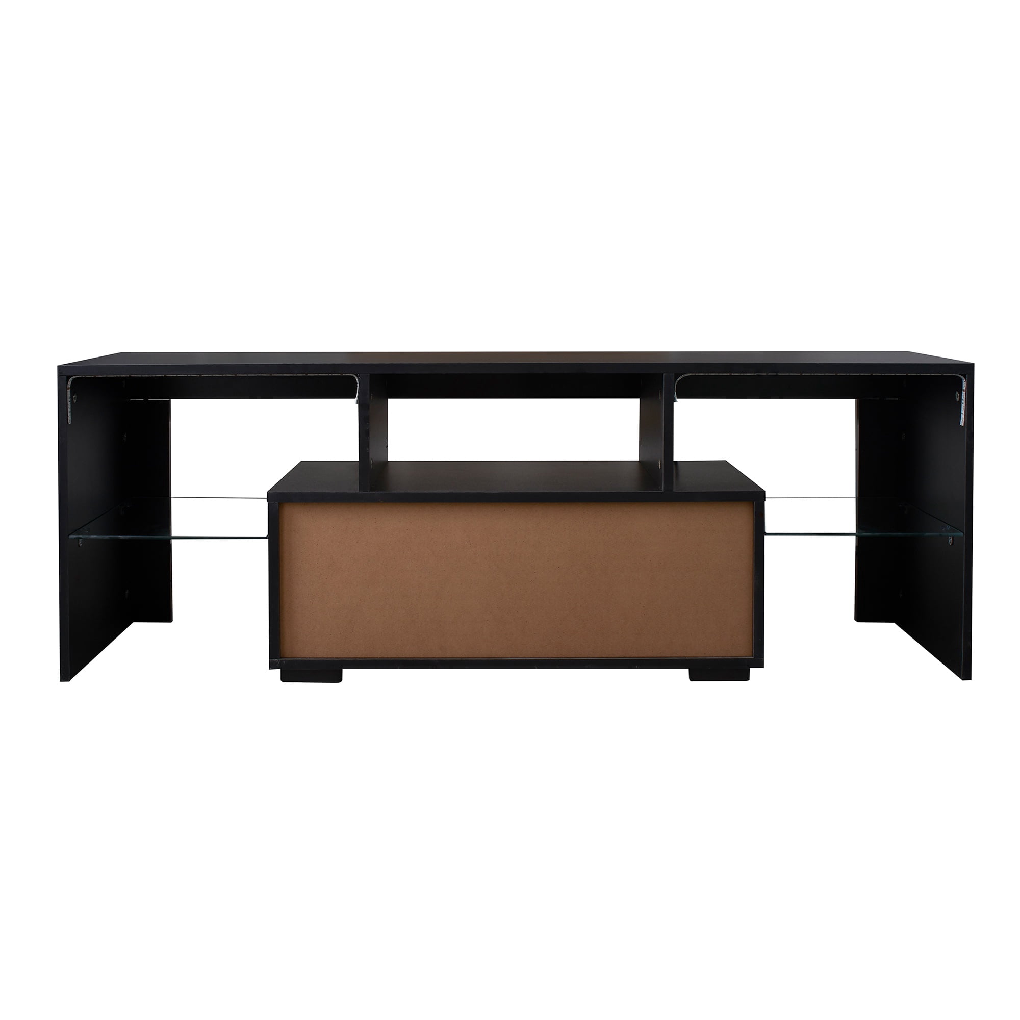 SYNGAR TV Stands for Living Room with LED Light up to 55" TV, Modern Entertainment Center with Storage Drawers and Glass Storage Shelves, Media Console, TV Stand Cabinet, Black