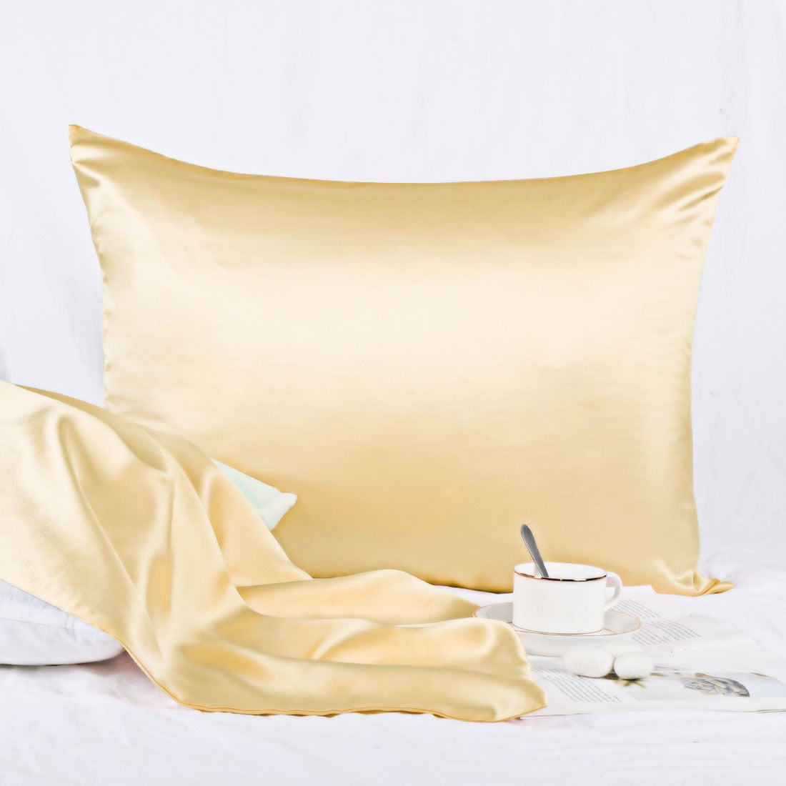 PiccoCasa 3 Pack 25 Momme Silk Pillowcase for Hair and Skin with Zipper Closure Queen Yellow