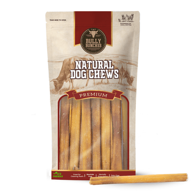 Bully Bunches Bâtons à Mâcher pour Chien Standard de 6 Pouces Sans Odeur, Entièrement Naturels, Lot de 20